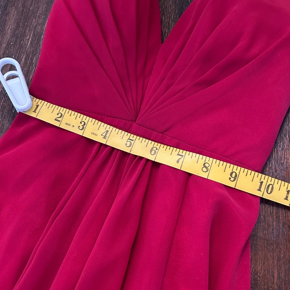 Red prom Dress with hip slit. Low back with criss cross lace up back. - Picture 8 of 12